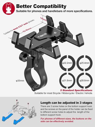 Тримач для мобільного телефону Tiakia Велосипедний алюмінієвий мотоциклетний тримач для мобільного телефону 6 кігтів з обертанням на 360, універсальний тримач для мобільного телефону Встановлення без інструментів Тримач мобільного телефону Велосипед для т