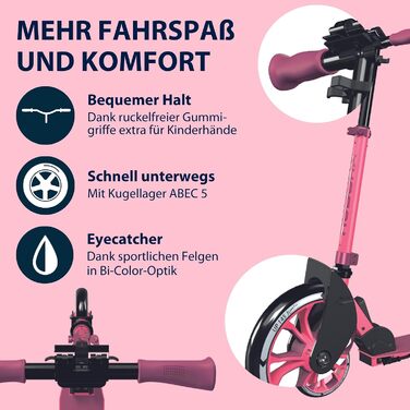 Дитячий самокат HUDORA Scooter Up 145 Junior надійний та безпечний, від 3 років, складаний міський самокат, колеса 145 мм, регульована висота, до 60 кг, колір pixie/berry