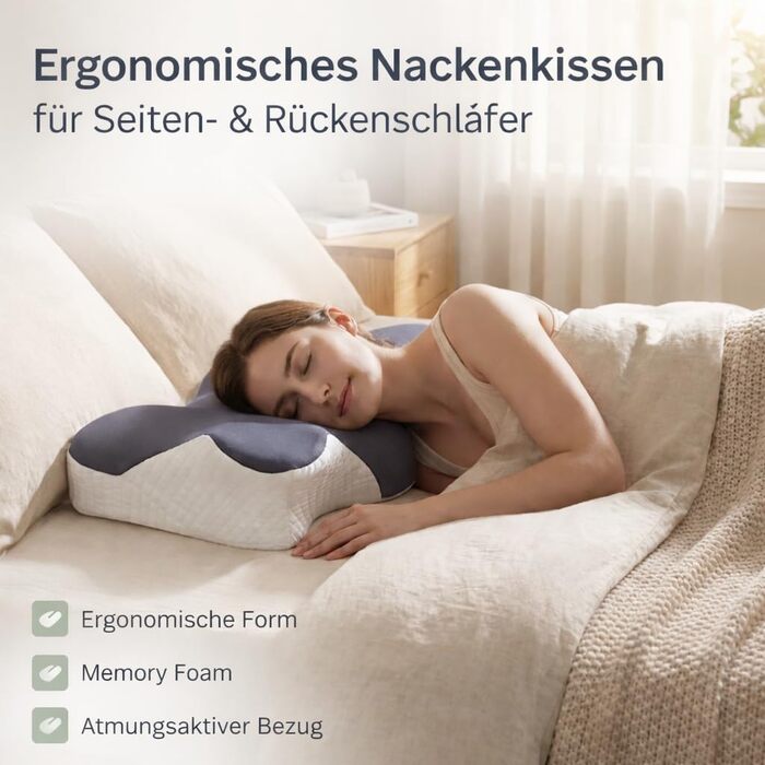Подушка з піни з ефектом пам&39яті Universe-GL, ортопедична подушка для шиї, ергономічна подушка для сну на спині та на боці, підтримує хребет та шию, дихаюча та пральна, 634x9 см
