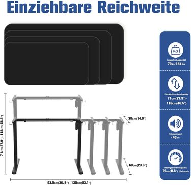 Рама столу ERGOMAKER з регулюванням висоти, функцією пам&39яті та плавним пуском/зупинкою, 2-рівнева телескопічна регульована по висоті рама столу, електрична рама столу (чорна), рама з одним двигуном, чорний колір