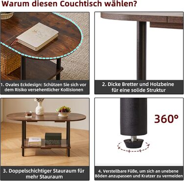 Невеликий дерев&39яний журнальний столик, столик для вітальні, журнальний столик з 2 полицями для вітальні/офісу, сучасний, темно-коричневий чорні ніжки, YD-011H Рустик Коричневий