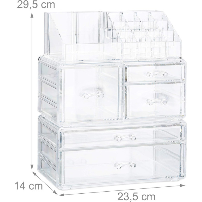 Органайзер для макіяжу Relaxdays з 21 відділенням, косметична вежа для помади, лаку для нігтів, акрилова косметична коробка, прозора