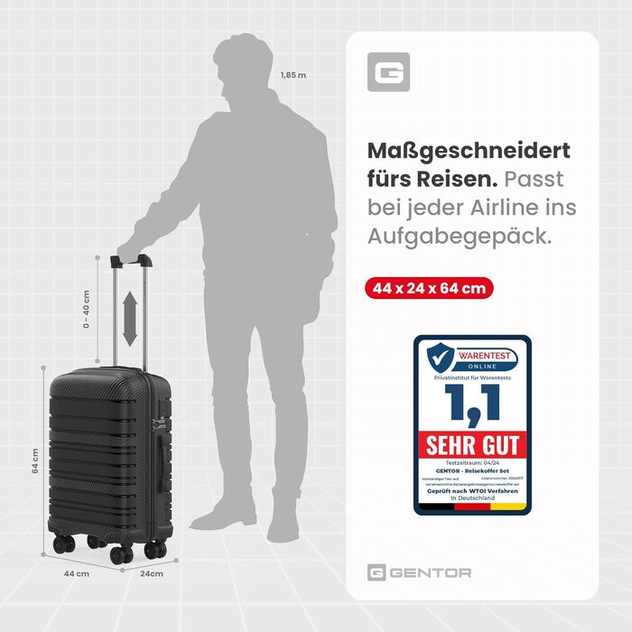 Велика валіза GENTOR на колесах 64x44x24 см Легка валіза на візках з жорсткою оболонкою та замком TSA Велика дорожня валіза з жорсткою оболонкою для подорожей та відпусток Чорна