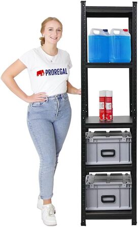 Посилений стелаж серії All Black Ragnar, загальне навантаження 500 кг. Розміри 180x45x45 см. Матово-чорний, стелаж для підвалу, стелаж без ригелів, гаражний стелаж.