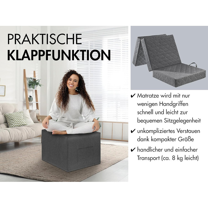 Гостьовий матрац Traumnacht de Luxe з високоякісним в&39язкоеластичним топпером та сучасним чохлом, 75 x 195 x 14 см, світло-сірий, виготовлений за німецькими стандартами якості. Гостьовий матрац чохол