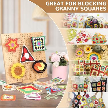 Великий гайковий ключ Granny Square 33 см з 30 шпильками з нержавіючої сталі, деревяна дошка Aeelike ручної роботи, вязана гачком велика, складна дошка для блокування Granny Square Wood з 1 жовтою коробкою для зберігання, 1 підставкою