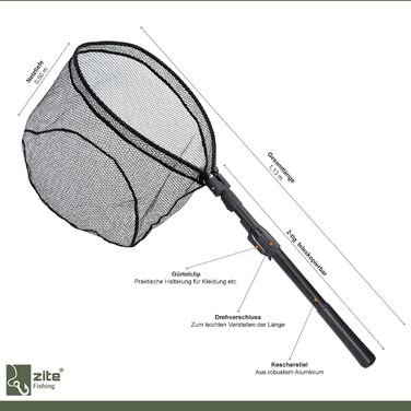 Гумовий підсак для спінінгу - телескопічний рибальський сітка - одноручний підсак для хижаків, сачок для болотяної риби, рибальська сітка для спінінгу, 113 см, гумовий підсак
