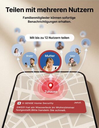 Розумний датчик протікання води X-Sense з базовою станцією SWS54 Wi-Fi сенсор затоплення, гучність до 110 дБ, радіус дії 500 м, для кухні, підвалу та ванної кімнати