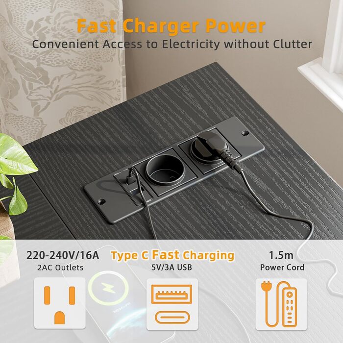 Ігровий стіл L-подібний, 100 x 70 см, Двосторонній комп'ютерний стіл з розетками та бічними кишенями, Кутовий стіл для офісу та до