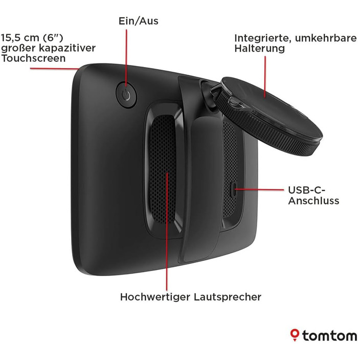 Навігаційна система TomTom Car Sat Nav GO Advanced (6-дюймовий екран, система уникнення заторів завдяки TomTom Traffic, оновлення карт світу, оновлення через Wi-Fi, система динамічного утримання смуги руху, вбудоване, двостороннє кріплення)