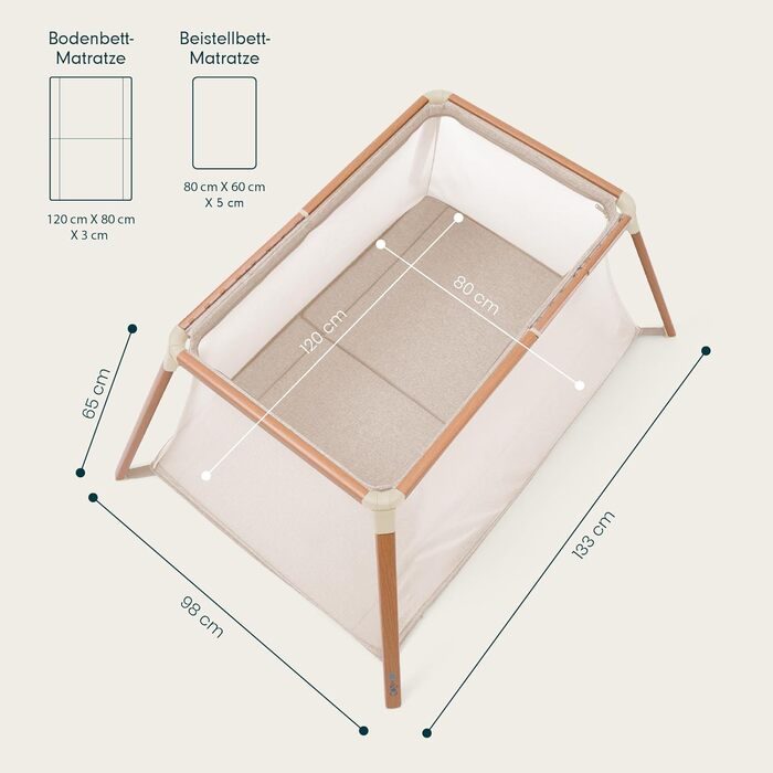 Дитяче ліжечко-манеж Tutti Bambini CoZee Go 3-в-1 з матрацом - легкий та дихаючий складний дитячий манеж, від 0 до 3 років (горіховий та екрю) CoZee GO Горіховий та натуральний білий