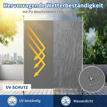 Вертикальний тент LEADZM із затискачем 200x305 см, розсувний та непрозорий, захист від ультрафіолету 50 та водонепроникний, не потребує свердління з ручним приводом для саду, тераси, балкона та вітальні, сірий 200x305 см