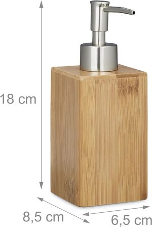 Дозатор для мила бамбуковий квадратний, ручний, ВхШхГ 18 х 6,5 х 8 см, дозатор для лосьйону, натуральний