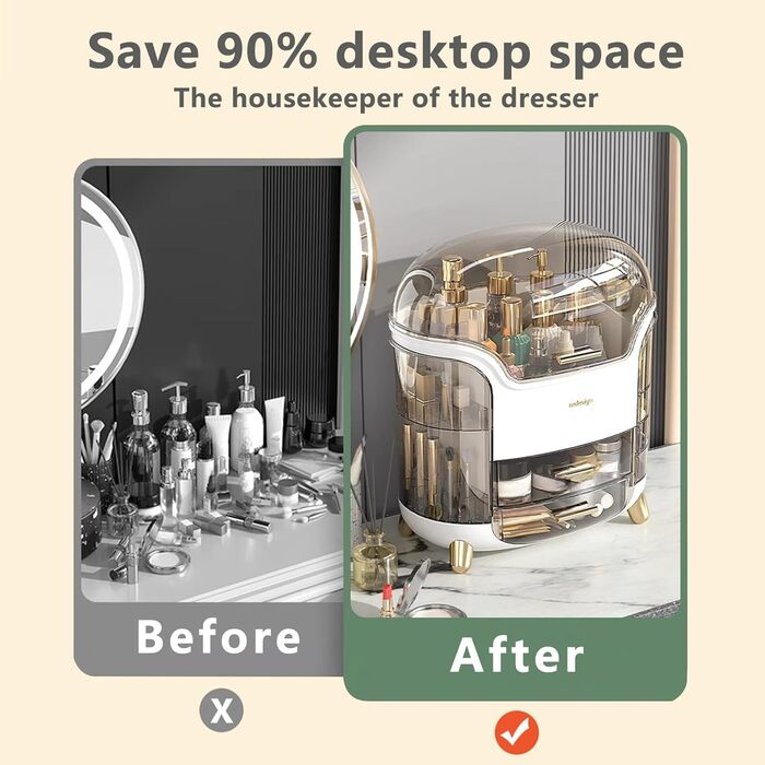 Органайзер для макіяжу з шухлядами та кришкою, коробка для зберігання косметики та краси, багатофункціональна портативна вітрина для ювелірних виробів, туалетного столика, пензлів, засобів догляду за шкірою, аксесуарів для волосся, стільниці, білого кольо