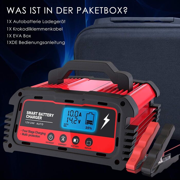 Автомобільний зарядний пристрій 12/24В 5/10/25А Зарядний пристрій Автомобільний повністю автоматичний 6-ступінчастий зарядний прис