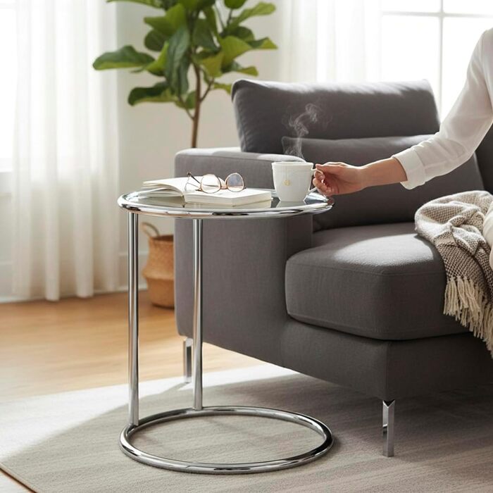 Журнальний столик HAKU Furniture, хром, метал, безпечне скло - Розміри В 55 см x Ø 45 см, Стиль Сучасний В 55 см x Ø 45 см Хром