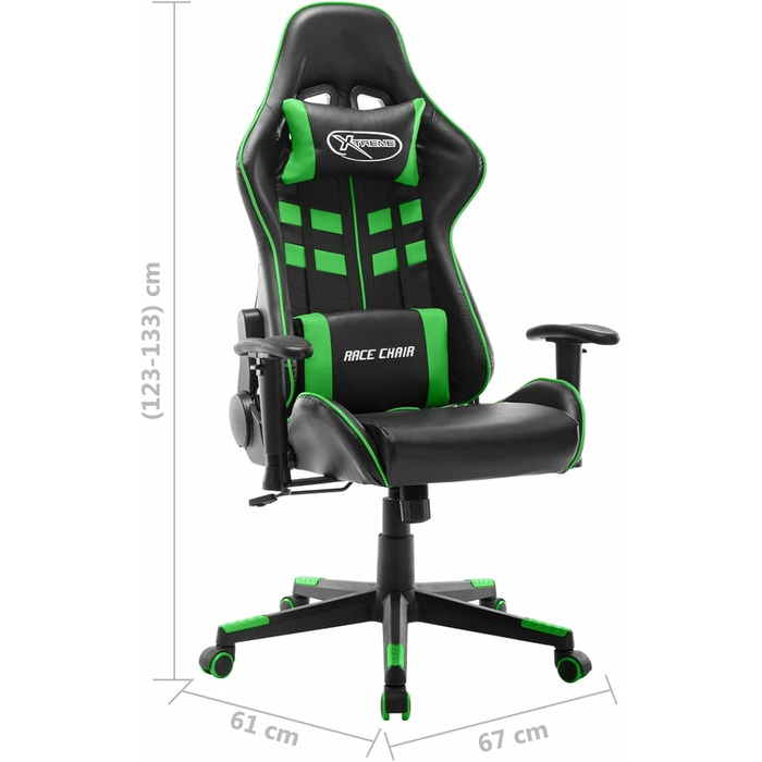 Ігрове крісло, офісне крісло, ігрове крісло, обертове крісло, письмове крісло, чорно-зелена штучна шкіра