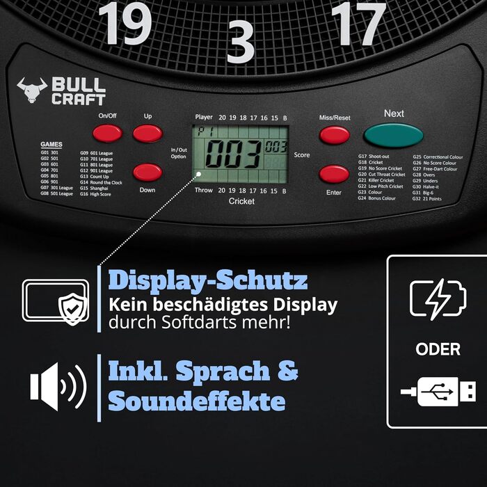Електронна мішень для дартсу ТУРНІРНИЙ СТАНДАРТ Професійна німецька електронна мішень для дартсу Повний комплект, включаючи дартс, електронна мішень для дартсу Бездротове використання Мяка мішень для дартсу