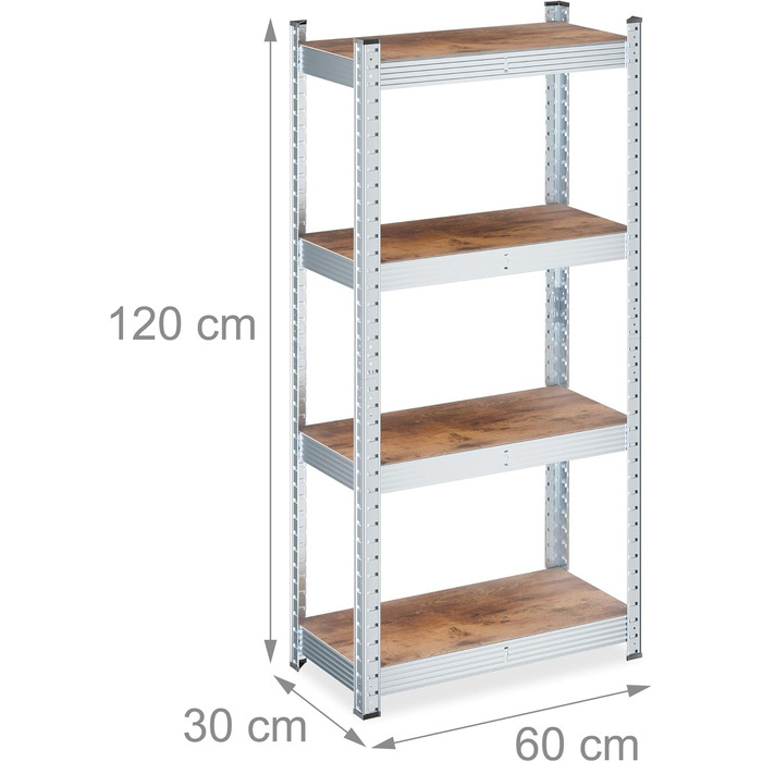 Міцний стелаж Relaxdays, ВxШxГ 120 x 60 x 30 см, 700 кг, оцинкована сталь, полиця для зберігання в підвалі та гаражі, коричневий/сріблястий