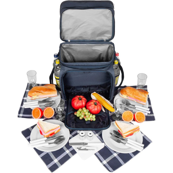 Сумка для пікніка anndora, синьо-біла, сумка-холодильник з аксесуарами, для 4 осіб, 29 предметів, темно-синьо-білий колір