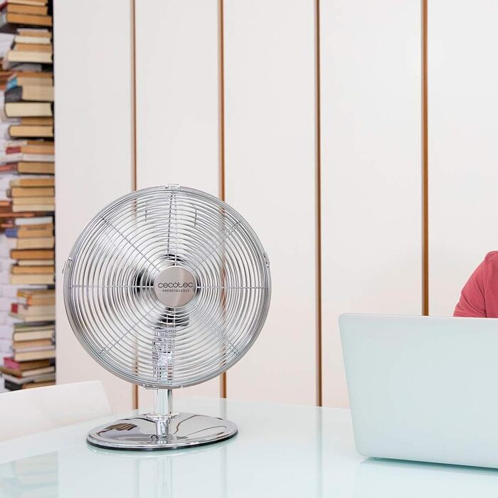 Настільний вентилятор Cecotec EnergySilence 620 RetroDesk, 40 Вт, хромоване покриття, діаметр 30,5 см, 4 лопаті, 3 швидкості, коливання, регулювання висоти, максимальна безпека