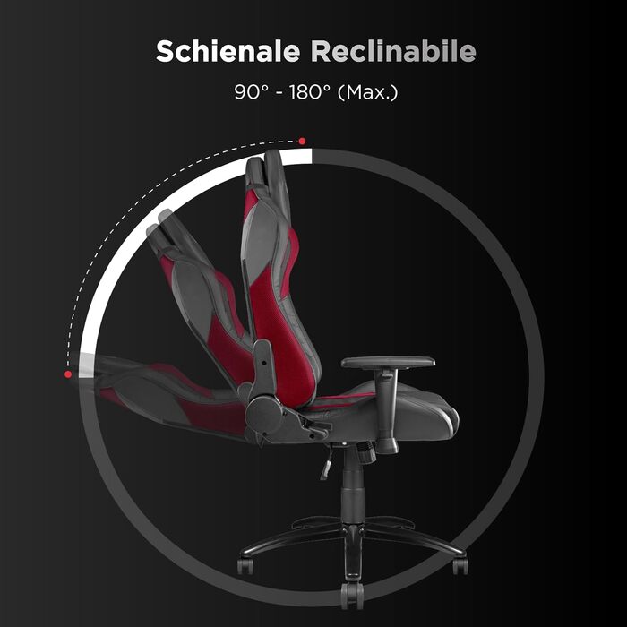 Ергономічне ігрове крісло Nuwo DoXx, крісло для ПК, ігрове крісло, 2D підлокітники, регульована спинка та висота, поперекова підтримка та підголівник, 120 кг, червона серія DoXx