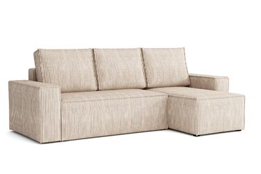 Г-подібний кутовий диван Bergamo, 240x142 см, з функцією сну та відділенням для зберігання речей. Вельветовий диван-ліжко, універсальна сторона, невеликий диван для передпокою, 3-місний кутовий диван-ліжко для вітальні, подушки, бежевий. Zoom 1 - Бежевий.
