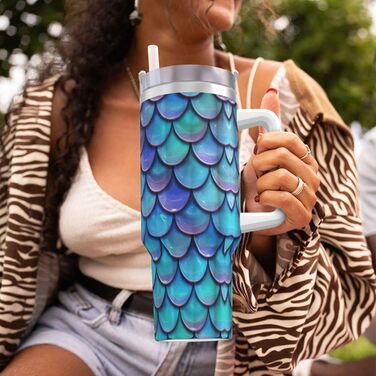 Велика кружка з ручкою для щоденного використання, кружка Eisbully, гаряча/холодна, пляшка для дорожньої кави, дизайн русалки, бірюзовий колір