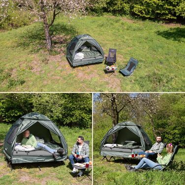 Намет-ліжко Skandika Haug для 2 осіб Намет-ліжко, піднятий кемпінговий намет, надувний матрац, водонепроникний, відкритий похідний намет, до 160 кг Рибальський намет 4-в-1, намет-ліжко, короповий намет, похідний намет-ліжко, зелений