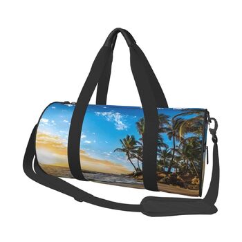 Спортивна сумка, дорожня сумка, пляжна сумка, принт Захід сонця, ландшафтний малюнок, сумка на нічліг, чорна, універсальний розмір, сумка для подорожей