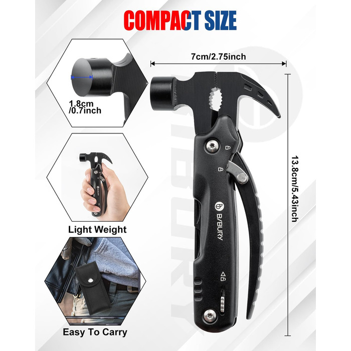 Багатофункціональний молоток для чоловіків, 12 в 1 молоток ідея подарунок для чоловіків тато чоловік, кемпінг аксесуари молоток ба