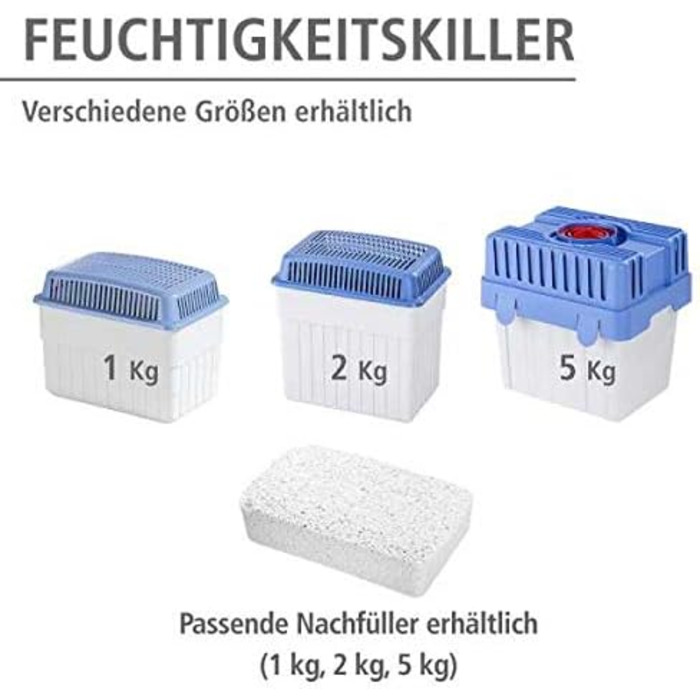 Осушувач повітря WENKO 24 x 16 x 15 см з гранульованим блоком 5 кг, вміщує до 1,4 літра вологи багаторазовий, зменшує цвіль і запахи, білий