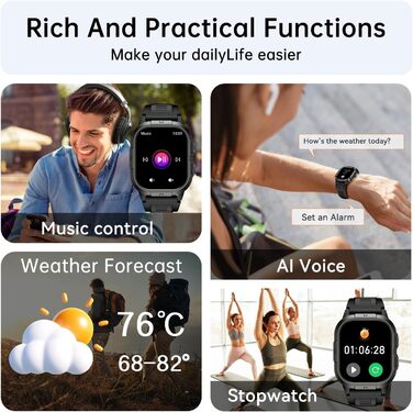 Розумний годинник для чоловіків та жінок з функцією телефону наручний годинник з Bluetooth-дзвінками, водонепроникний фітнес-трекер, розумний годинник з пульсометром, монітором сну, крокоміром, спортивний годинник для Android та iOS, чорний