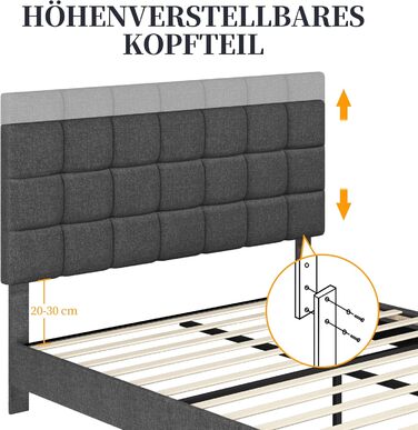 М&39яке ліжко Yaheetech 140 x 200 см Двоспальне ліжко з регульованим узголів&39ям по висоті, міцний каркас ліжка Тканинне ліжко з рейковою основою, м&39який каркас ліжка Дитяче ліжко, темно-сірий колір Темно-сірий 140 x 200 см