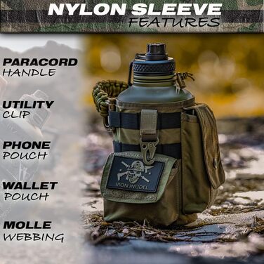 Ізольована пляшка для води з паракордною ручкою, великий глечик для води з нержавіючої сталі з міцною, знімною кришкою для ключів,