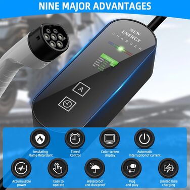 Тип 2 зарядний кабель Schuko, 3.5KW 6-16A Портативний зарядний кабель EV Зарядні пристрої з керованим цифровим дисплеєм для електр