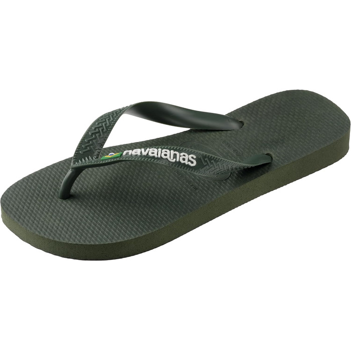 Зручні, міцні та легкі шльопанці з нековзною підошвою, бразильський прапор на ремінцях, унісекс розмір для дорослих 45/46 EU, зелено-оливковий