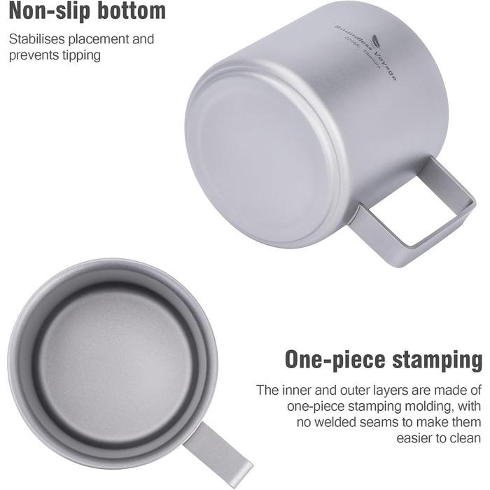 Мл титанова кавова чашка, міні-кухоль з подвійними стінками для еспресо, чаю, кемпінгу та подорожей, міцна, легка, портативний посуд для напоїв, Ti3052D (піскоструйна обробка), сірий, 220