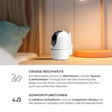 Бездротова відеоняня 360 з дистанційним керуванням направленої камери, SMART VOX, нічним баченням і колисковими, 3045 Videovoice -