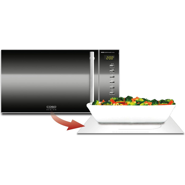 КАСО MG20 Керамічне меню 2-в-1 Мікрохвильова піч з грилем Керамічна основа та решітка для гриля на 2 рівні, гриль 900 Вт, 1000 Вт, 20 л, нержавіюча сталь, дзеркальна 20 літрів