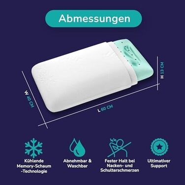 Подушка для шиї ZenPur, 2 шт., 40x60-13 см, подушка з піни з ефектом пам&39яті - ергономічна подушка для сну для шиї та плечей, сертифікована Oeko-TEX, середня, 2 шт., 40 x 60 x 13 см