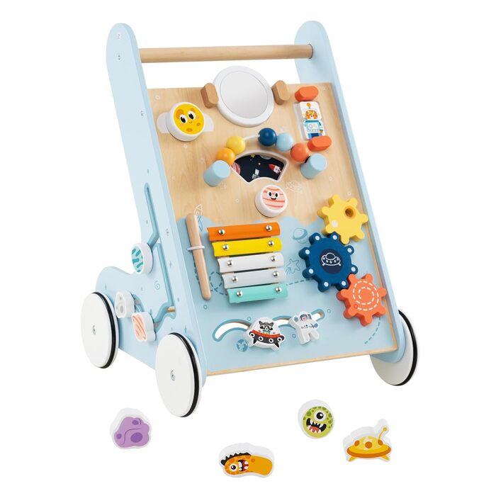 Дерев&39яні ходунки для дітей віком від 1 року з дзеркалом та дошкою для активності, допоміжний пристрій для ходьби Монтессорі, іграшка для ходьби, дерев&39яна іграшка для хлопчиків та дівчаток (синя)