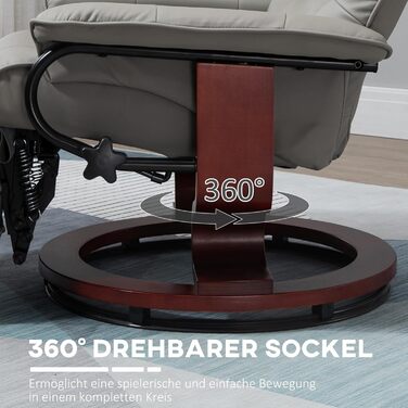 Крісло-реклайнер HOMCOM з функцією повороту на 360, регульованою спинкою та підставкою для ніг, крісло для відпочинку, крісло для телевізора для вітальні та спальні, штучна шкіра сірого кольору