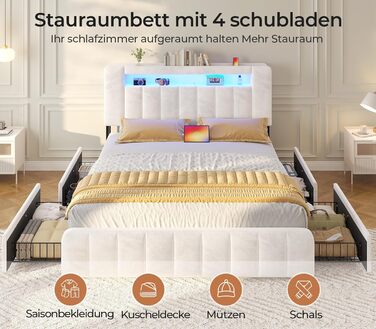 М&39яке ліжко 140x200 см з місцем для зберігання - 4 шухляди, Дитяче ліжко зі світлодіодним освітленням та зарядною станцією, Двоспальне ліжко з оксамитовим узголів&39ям, Ліжко 140x200 з рейковим каркасом - Матрац не входить до комплекту, Бежевий оксамит 