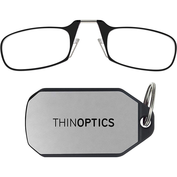 Окуляри для читання ThinOptics срібний брелок Чорна рамка, 2.00 діоптрій