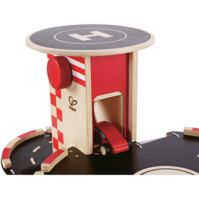 Ігровий набір дерев&39яний гараж від Hape Автомобільний гараж на ТРЬОХ рівнях з автомобілями та вертольотом