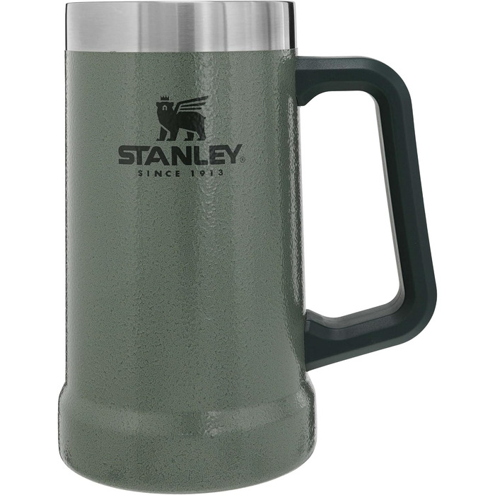 Термокухоль Stanley Adventure Vacuum Stein 709 мл з ручкою зберігає пиво холодним протягом 7 годин - Термокухоль у вінтажному стилі - Можна мити в посудомийній машині - Зелений колір Hammertone