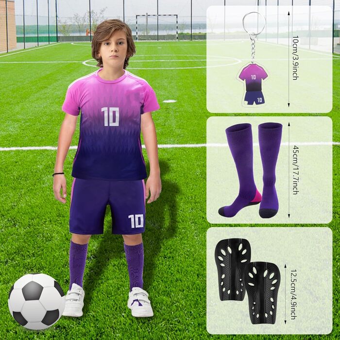 Дитяча футбольна форма, 8/ 10, виїзна футбольна форма для дітей з футболкою, шортами, шкарпетками, наколінниками та брелоком для дітей та підлітків 6-7 років, 10
