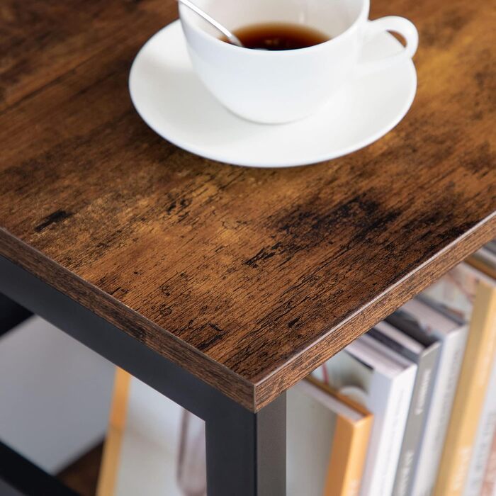 Полиця-драбина HOOBRO, стояча полиця, 3-рівнева книжкова полиця, поперечна конструкція, багатофункціональна полиця для зберігання, міцний металевий каркас, індустріальний стиль, для вітальні, спальні, кабінету EBF80CJ01G1 Вінтажний коричневий чорний 40 x 