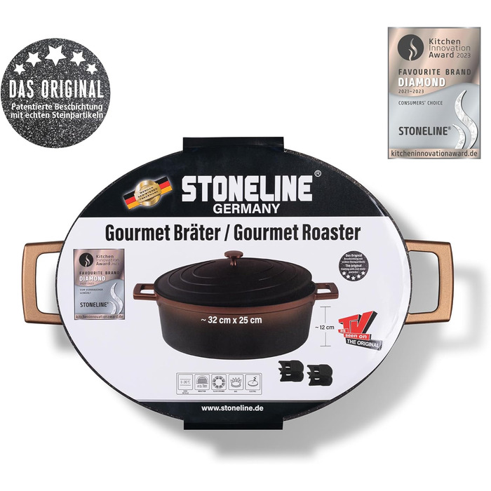 Каструля для запікання з кришкою індукційна 32 см, 6,6 л, лита алюмінієва каструля, покрита частинками справжнього каменю, каструл